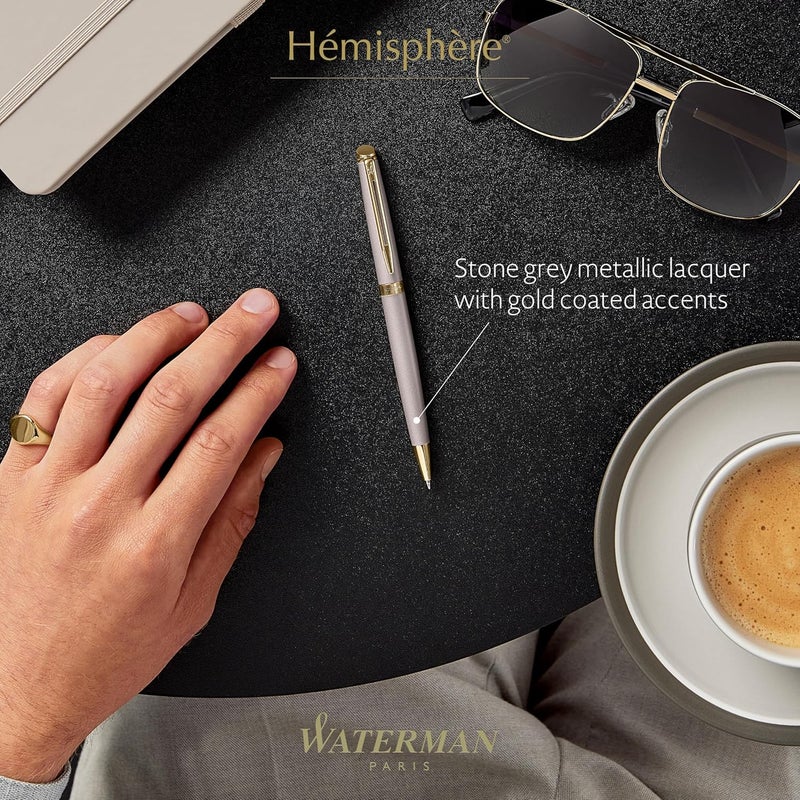 Waterman Hemisphere Metallic Grey Gold Trim Ballpoint Pen - Image 2
